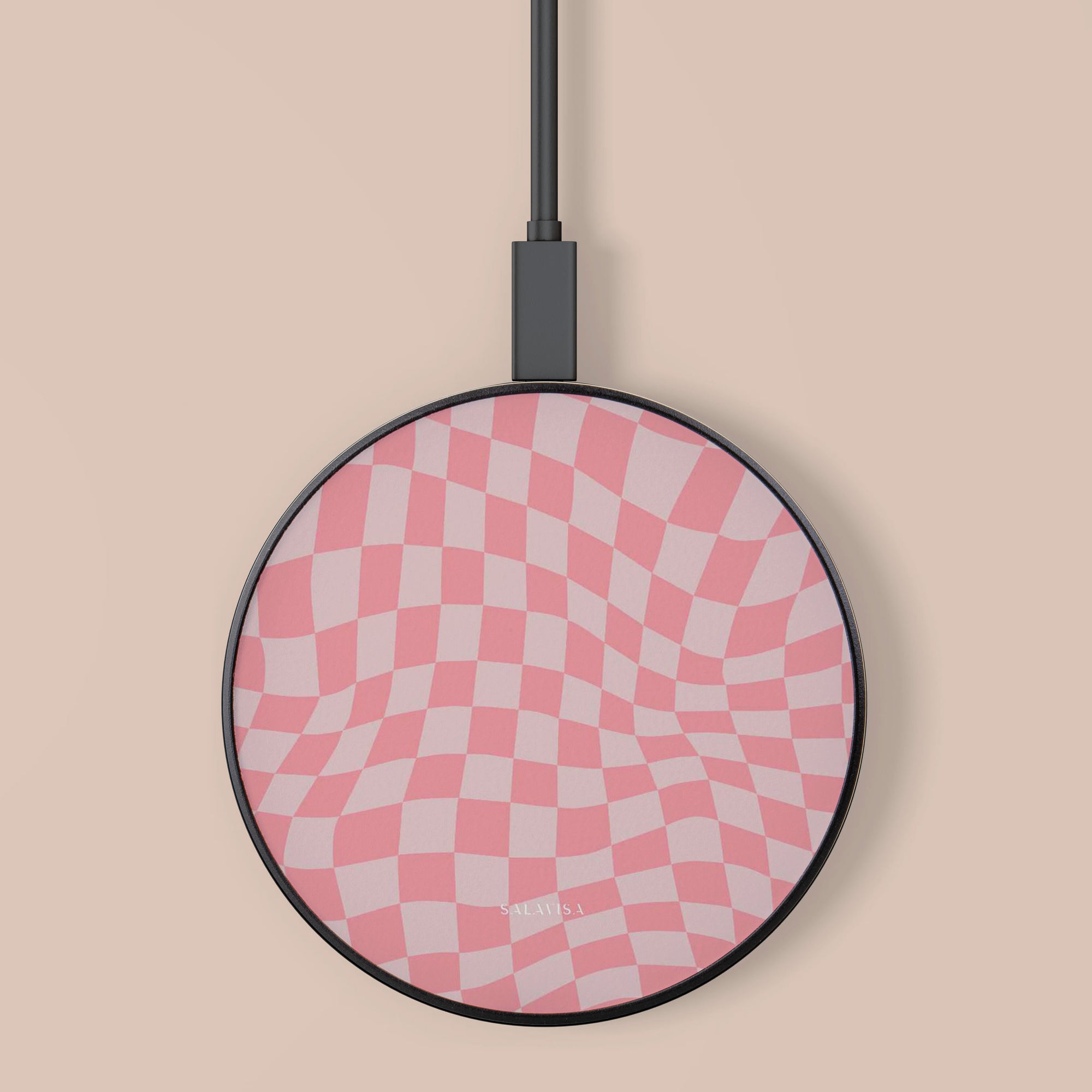 Pink Wave Checkered Wireless Charger