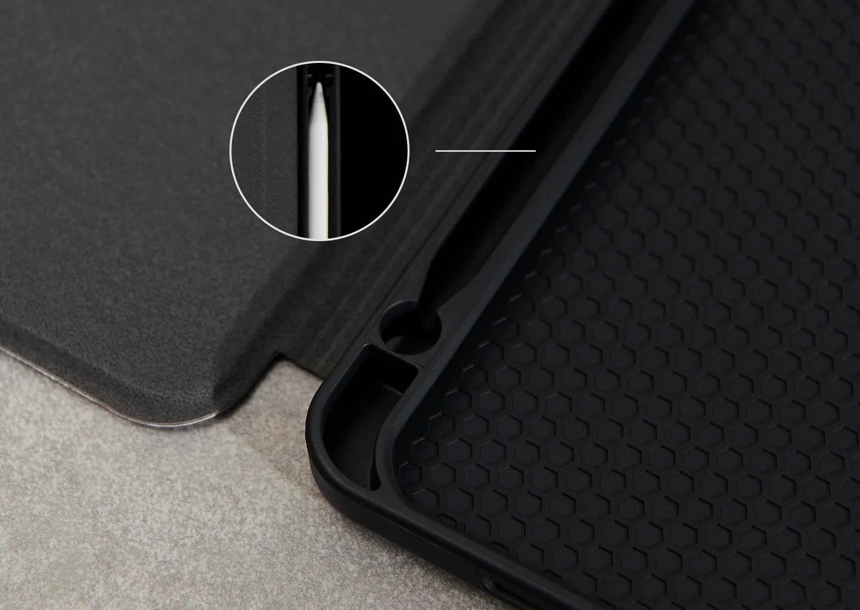 a close up of a cell phone case with a hole in it