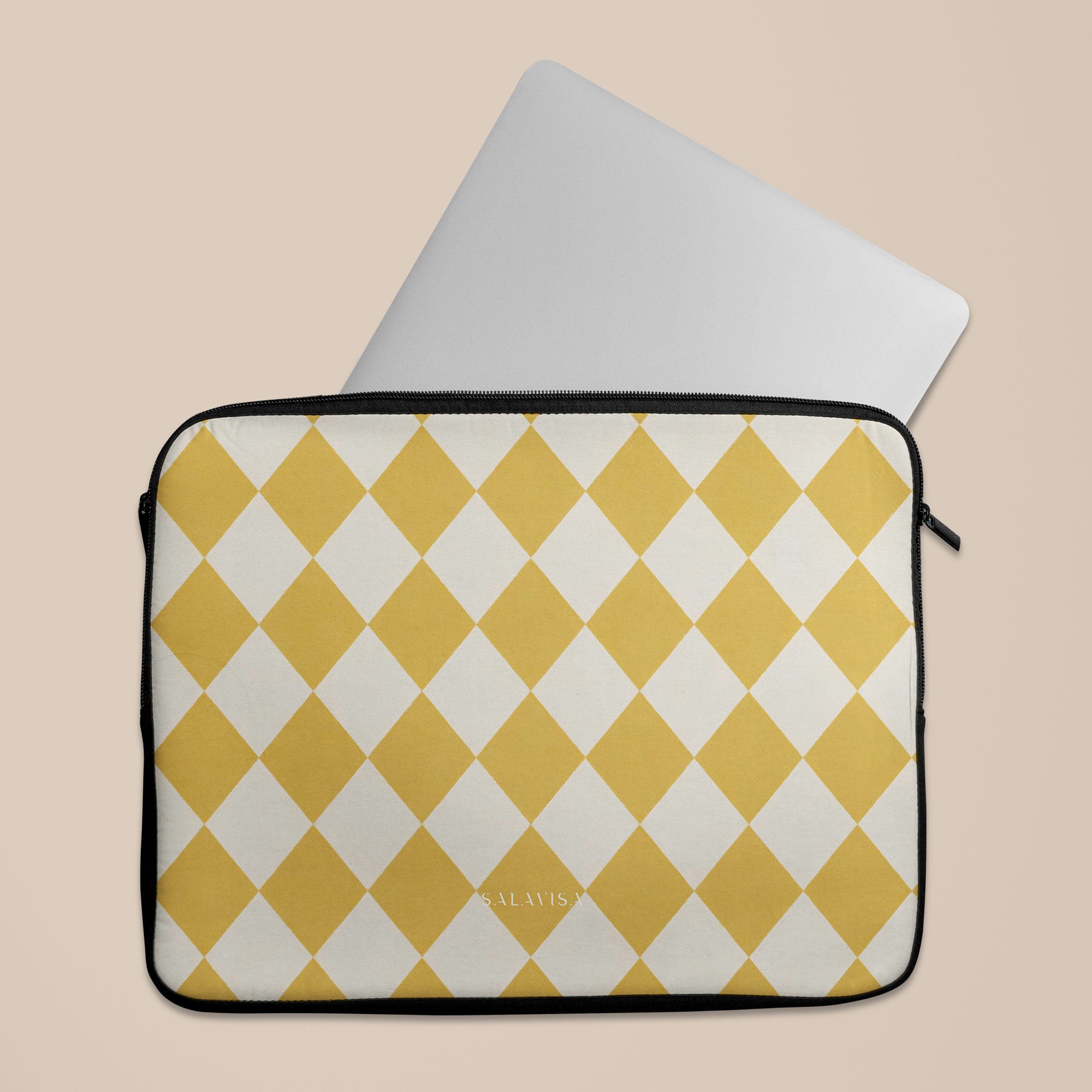 Argyle Mustard Laptop Sleeve — view 5 — Salavisa