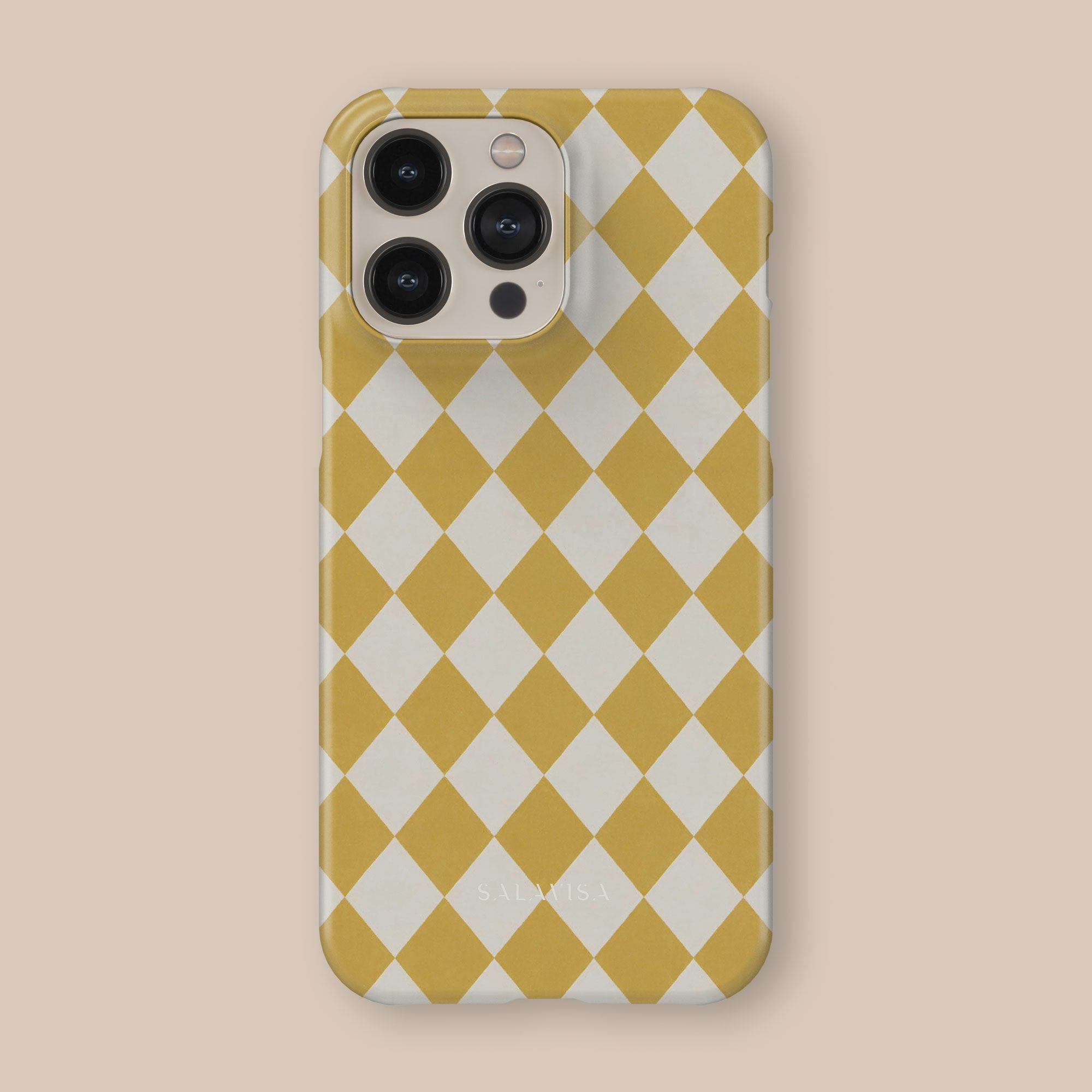 Argyle Mustard Phone Case — angle view — Salavisa