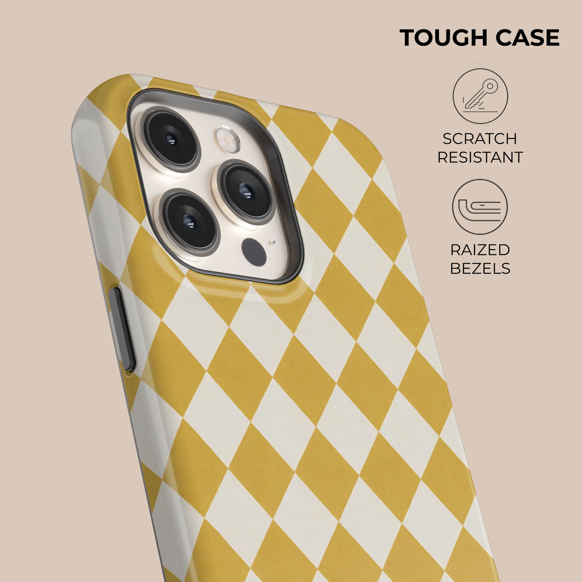 Argyle Mustard Phone Case — angle view