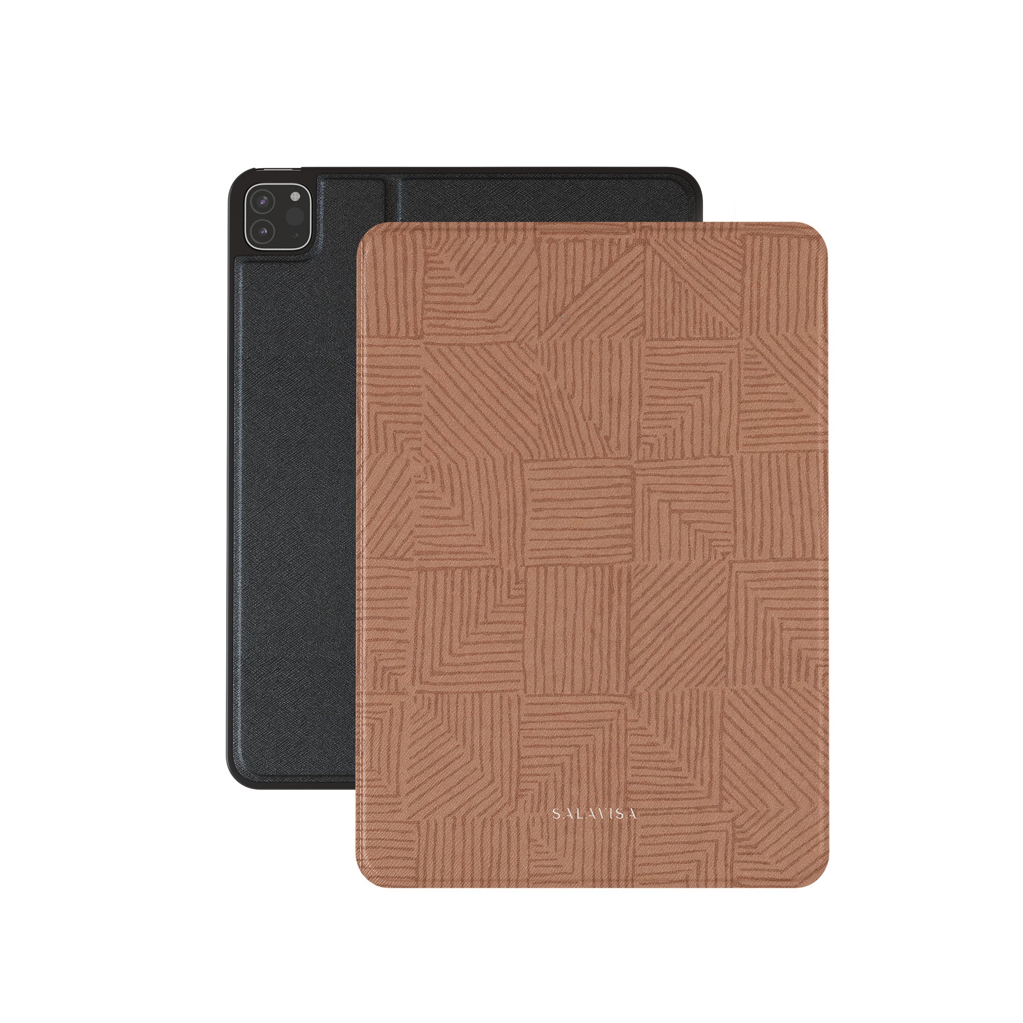 Crosshatch Terracotta iPad Case. Front view. — Salavisa