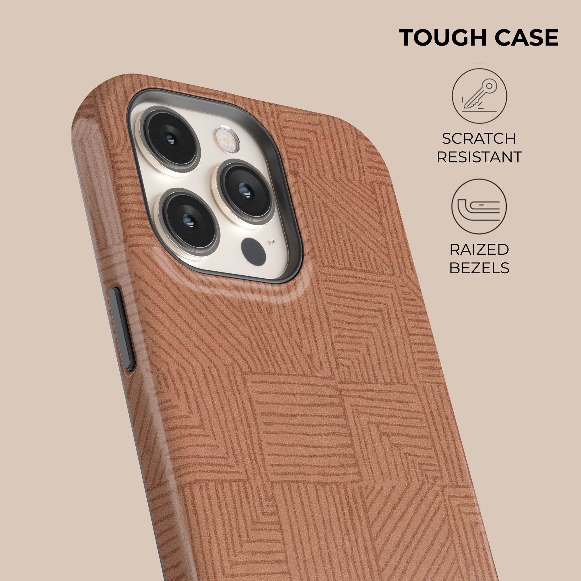 Crosshatch Terracotta Phone Case — angle view