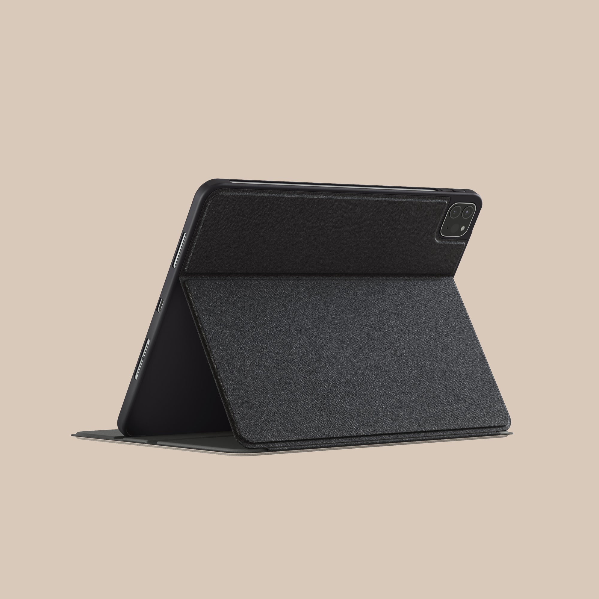 a black ipad case sitting on top of a table